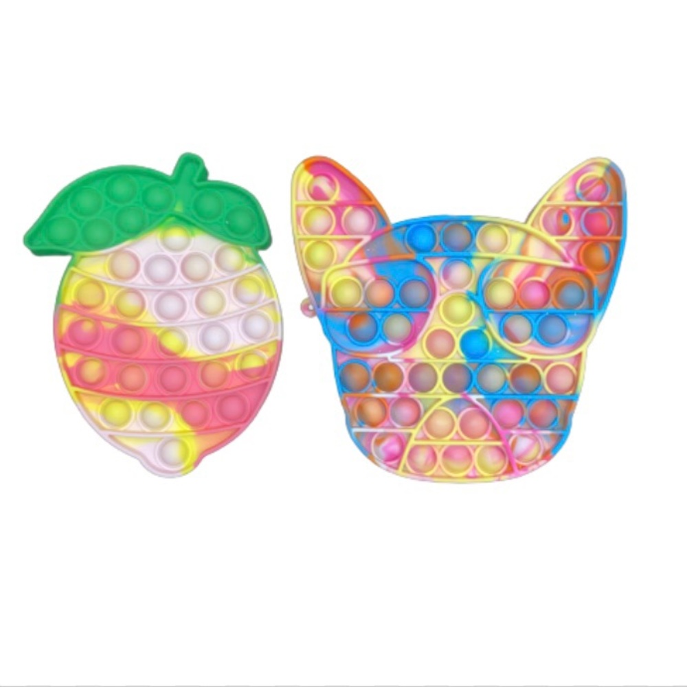 Pop It Fidget Toys Set of 2 Tie Dye Multicolor Peach & Dog Shaped